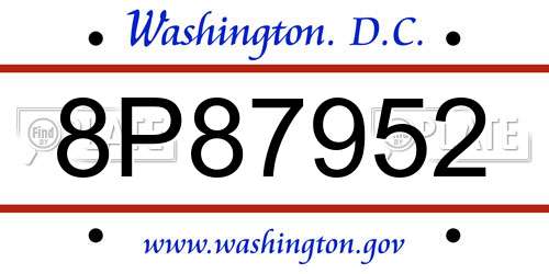 8P87952 District Of Columbia License Plate
