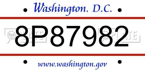 8P87982 District Of Columbia License Plate