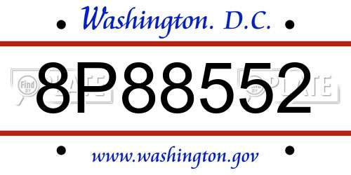 8P88552 District Of Columbia License Plate