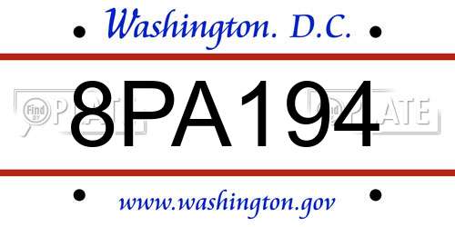 8PA194 District Of Columbia License Plate