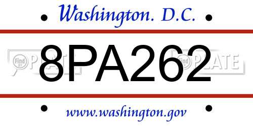 8PA262 District Of Columbia License Plate