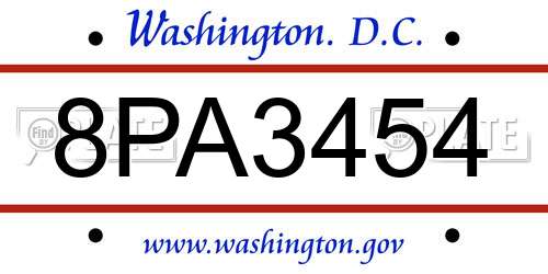 8PA3454 District Of Columbia License Plate