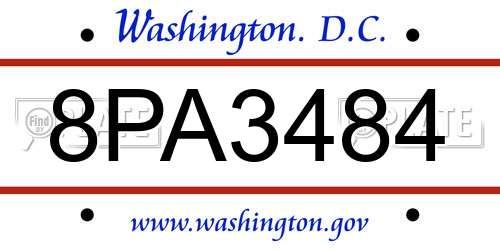 8PA3484 District Of Columbia License Plate