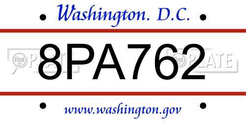 8PA762 District Of Columbia License Plate