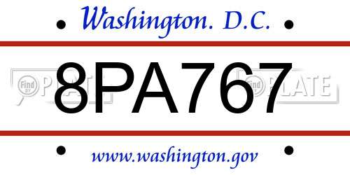 8PA767 District Of Columbia License Plate