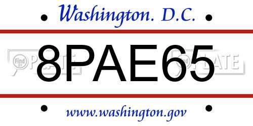8PAE65 District Of Columbia License Plate