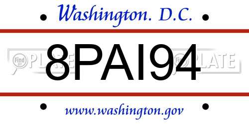 8PAI94 District Of Columbia License Plate