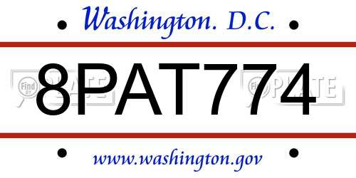 8PAT774 District Of Columbia License Plate