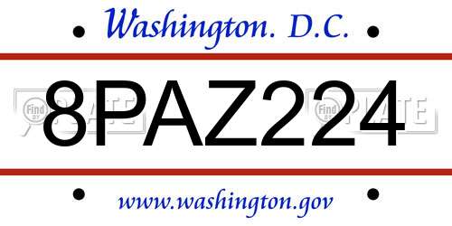 8PAZ224 District Of Columbia License Plate