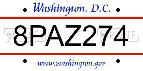 8PAZ274 District Of Columbia License Plate