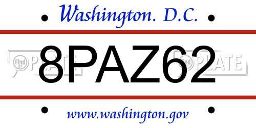 8PAZ62 District Of Columbia License Plate