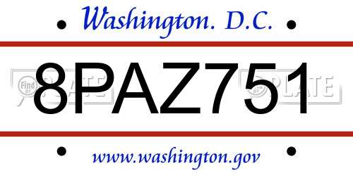 8PAZ751 District Of Columbia License Plate