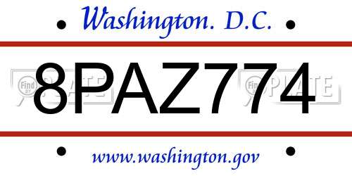 8PAZ774 District Of Columbia License Plate