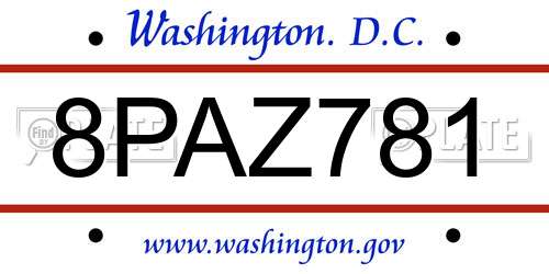 8PAZ781 District Of Columbia License Plate