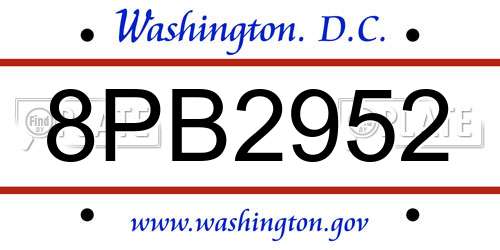 8PB2952 District Of Columbia License Plate
