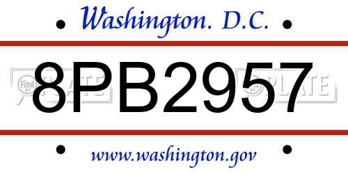 8PB2957 District Of Columbia License Plate
