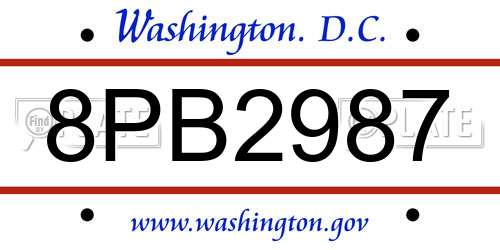 8PB2987 District Of Columbia License Plate