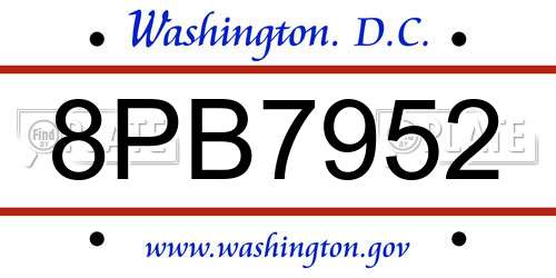 8PB7952 District Of Columbia License Plate