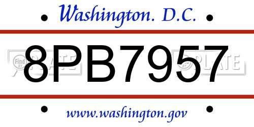 8PB7957 District Of Columbia License Plate