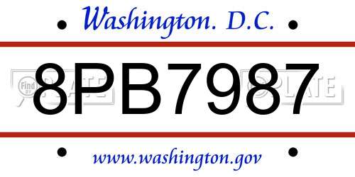 8PB7987 District Of Columbia License Plate
