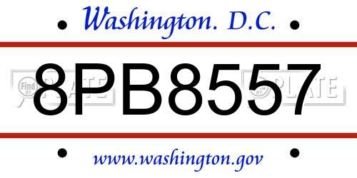 8PB8557 District Of Columbia License Plate