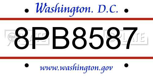 8PB8587 District Of Columbia License Plate