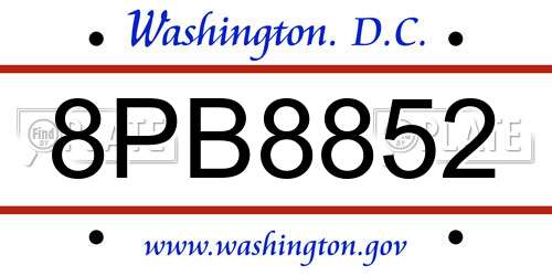 8PB8852 District Of Columbia License Plate