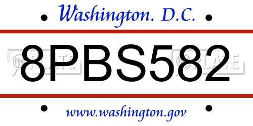 8PBS582 District Of Columbia License Plate