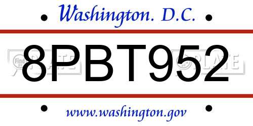 8PBT952 District Of Columbia License Plate