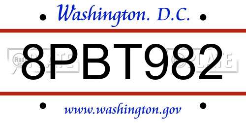8PBT982 District Of Columbia License Plate