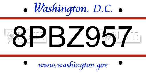 8PBZ957 District Of Columbia License Plate