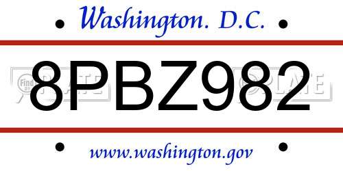 8PBZ982 District Of Columbia License Plate
