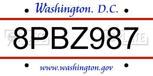 8PBZ987 District Of Columbia License Plate