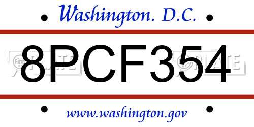 8PCF354 District Of Columbia License Plate
