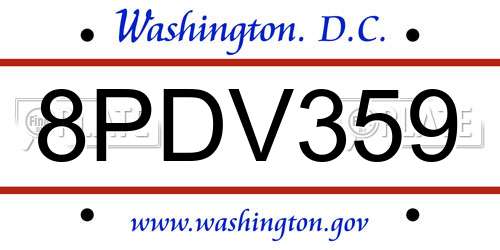 8PDV359 District Of Columbia License Plate
