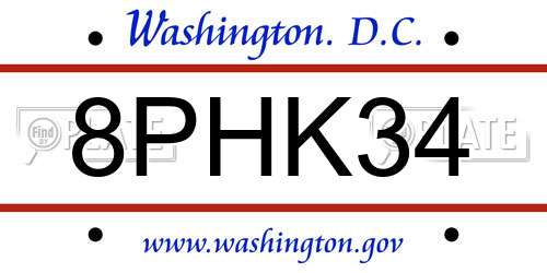 8PHK34 District Of Columbia License Plate