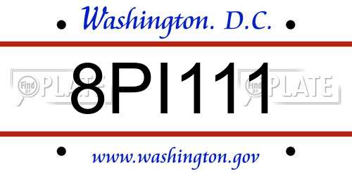 8PI111 District Of Columbia License Plate