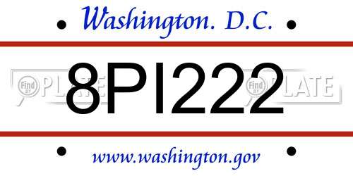 8PI222 District Of Columbia License Plate