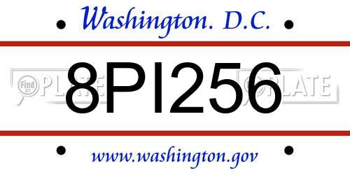 8PI256 District Of Columbia License Plate