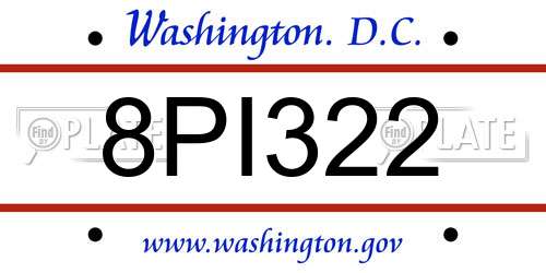 8PI322 District Of Columbia License Plate