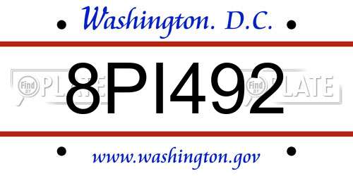 8PI492 District Of Columbia License Plate