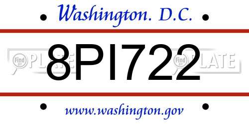 8PI722 District Of Columbia License Plate