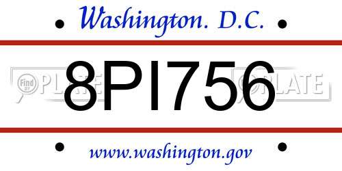 8PI756 District Of Columbia License Plate