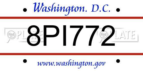 8PI772 District Of Columbia License Plate