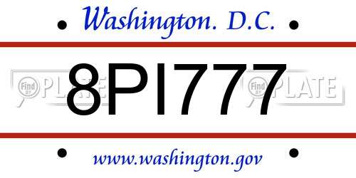 8PI777 District Of Columbia License Plate