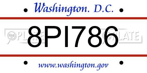 8PI786 District Of Columbia License Plate