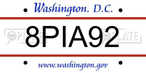 8PIA92 District Of Columbia License Plate
