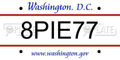 8PIE77 District Of Columbia License Plate