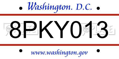 8PKY013 District Of Columbia License Plate