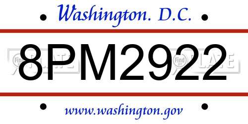 8PM2922 District Of Columbia License Plate